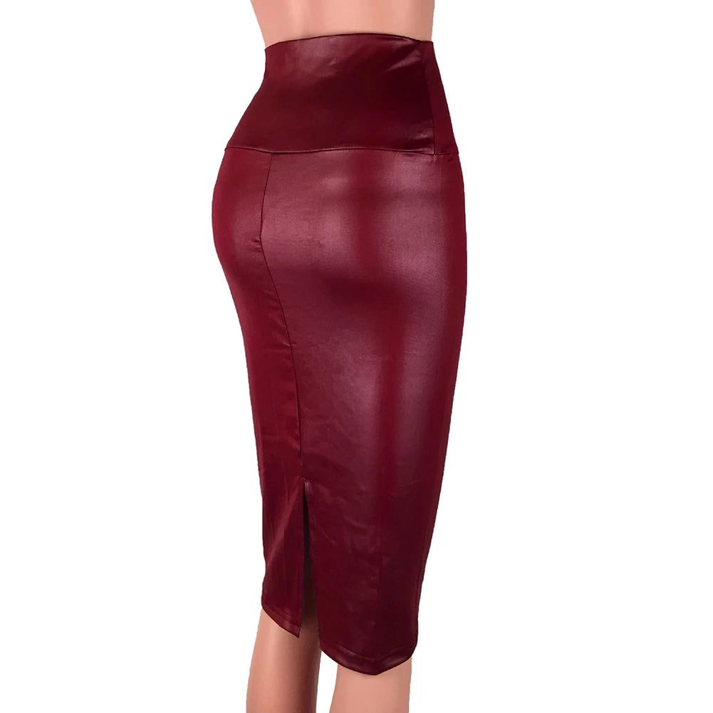 Sexy Kunstleder-Bleistiftrock mit hohem Bund & Rückenschlitz – Eleganter Bodycon Rock für Büro & Abendlook